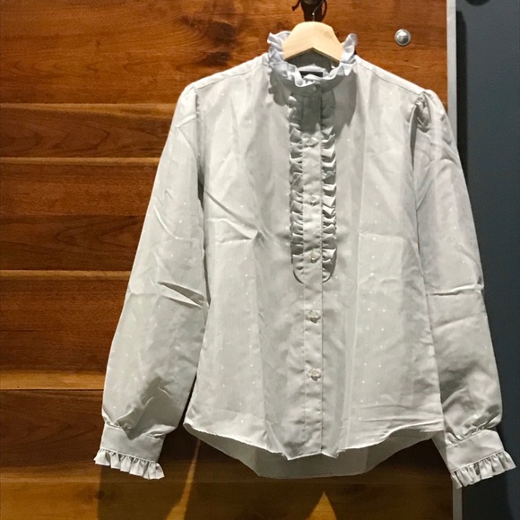 Vintage Tops - Vintage Pinstriped Blouse with Ruffle Detail